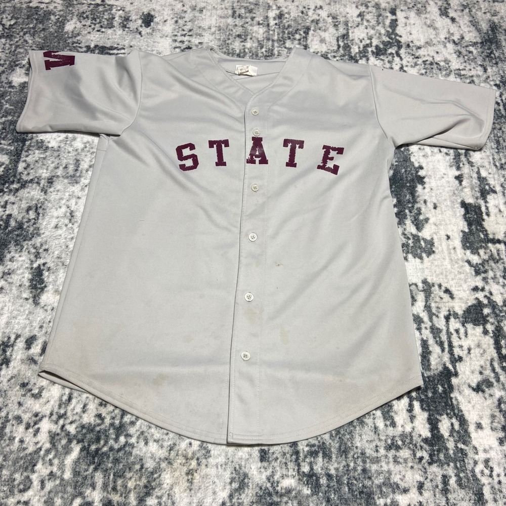 Vintage Mississippi State Athletic‎ Apparel Gray STATE Baseball Jersey Men's XL